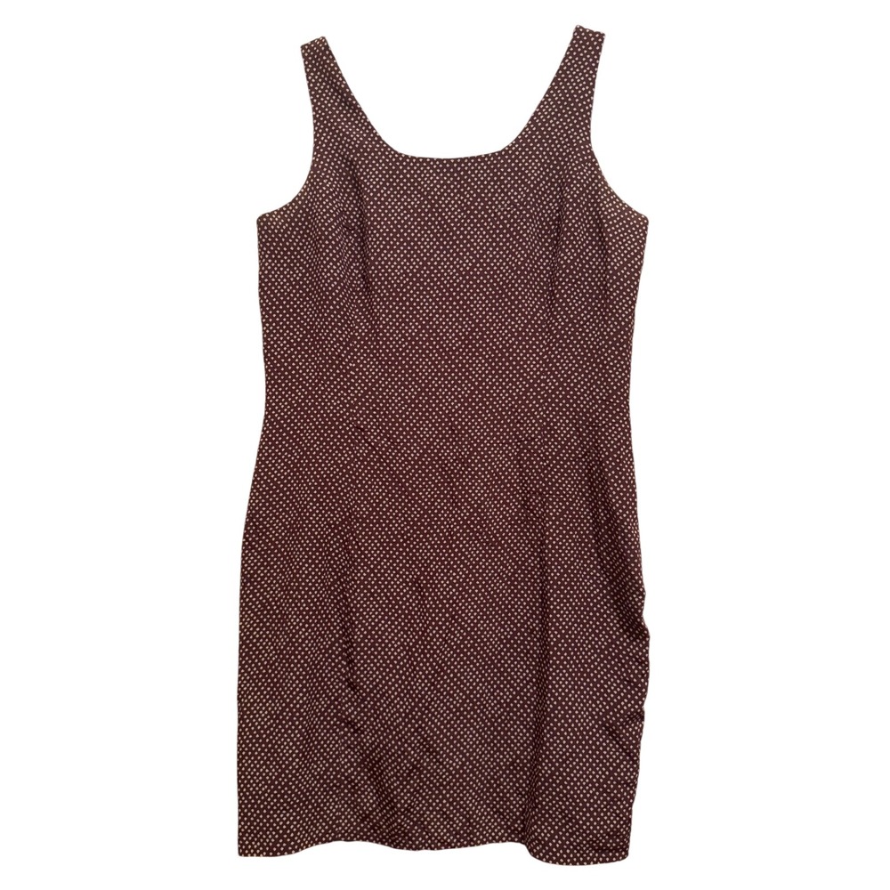 Jones New York Vintage Petite Silk Sheath Tank Dress Burgundy Diamond Print 14P